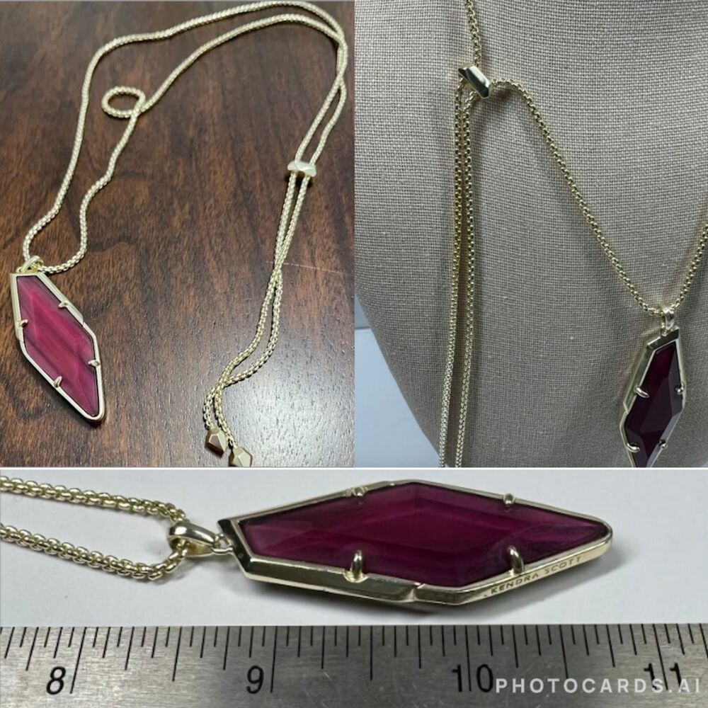 NWOT Kendra Scott Damon Gold Necklace Maroon Jade - Picture 14 of 16